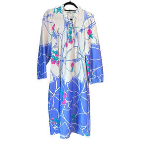 Granada Vintage Floral Dress Small Blue Pink 70s Caftan Granny grandma